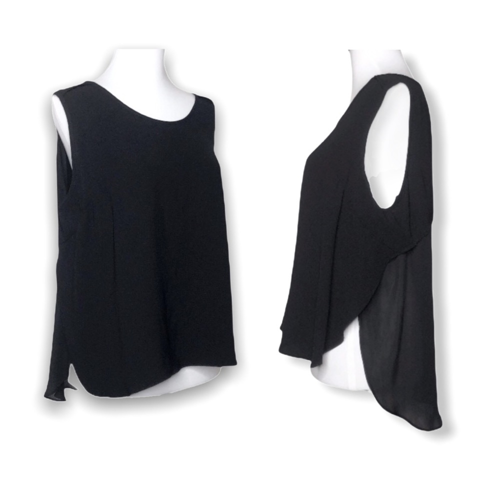 Kenar Black Relaxed High-Low Semi-Sheer Top Medium